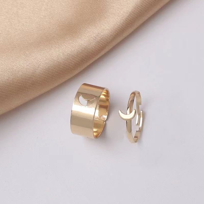 Simple Punk Hollow Universe Planet Adjustable Couple Rings Set