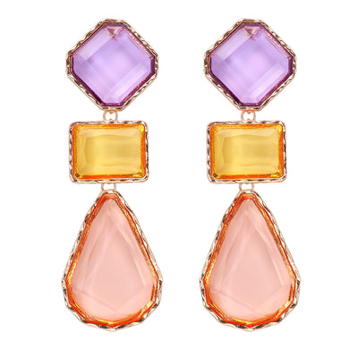 Exaggerated Geometric Color Block Resin Drop Earrings for Women