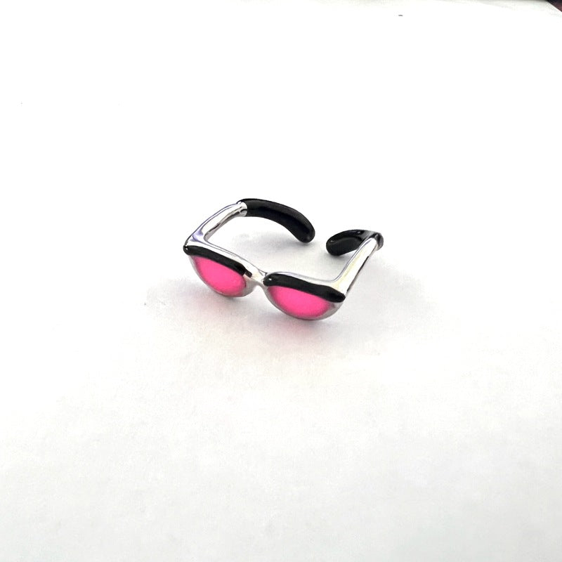 Novelty Mini Glasses Adjustable Open Metal Rings for Women