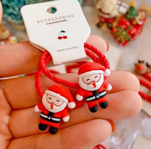 Fashion Cartoon Character Acrylic Hair Tie Set for Kids - Santa Claus Design