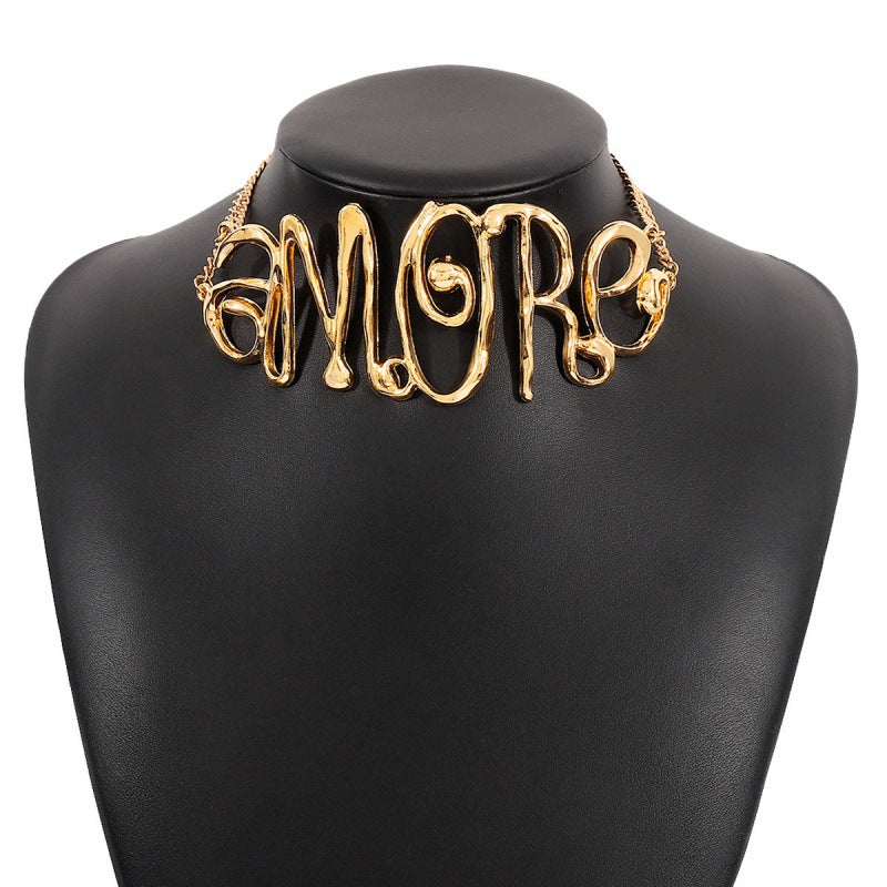 Geometric Letter Alloy Plated Women's Statement Choker Necklace