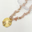 Bohemian Long Coral Stone Necklace with Geometric Floral Heart Pendant in Gold Plated Stainless Steel