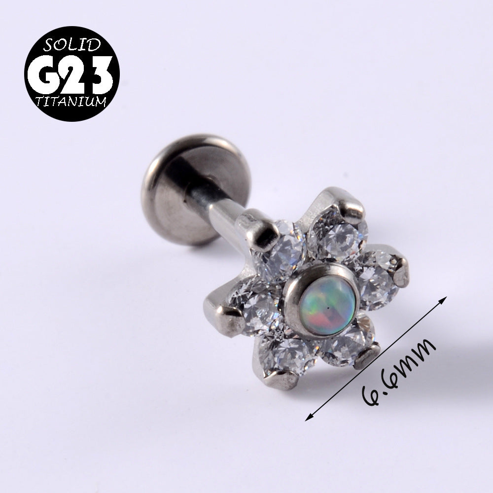 Flower Opal Zircon Ear Cartilage & Lip Studs in Stainless Steel and Titanium