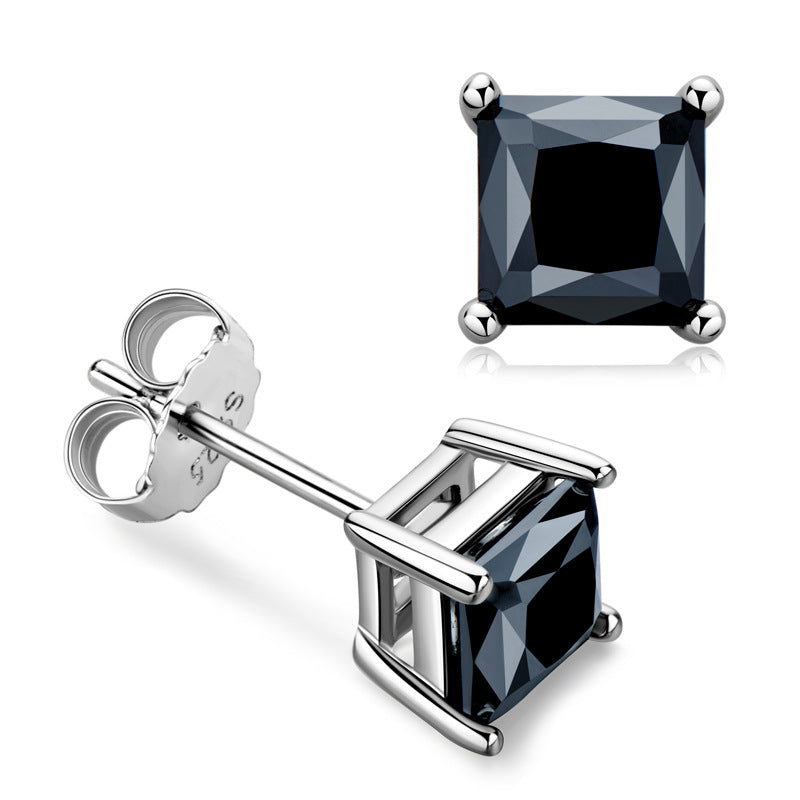 Simple Style Black Moissanite Sterling Silver Stud Earrings