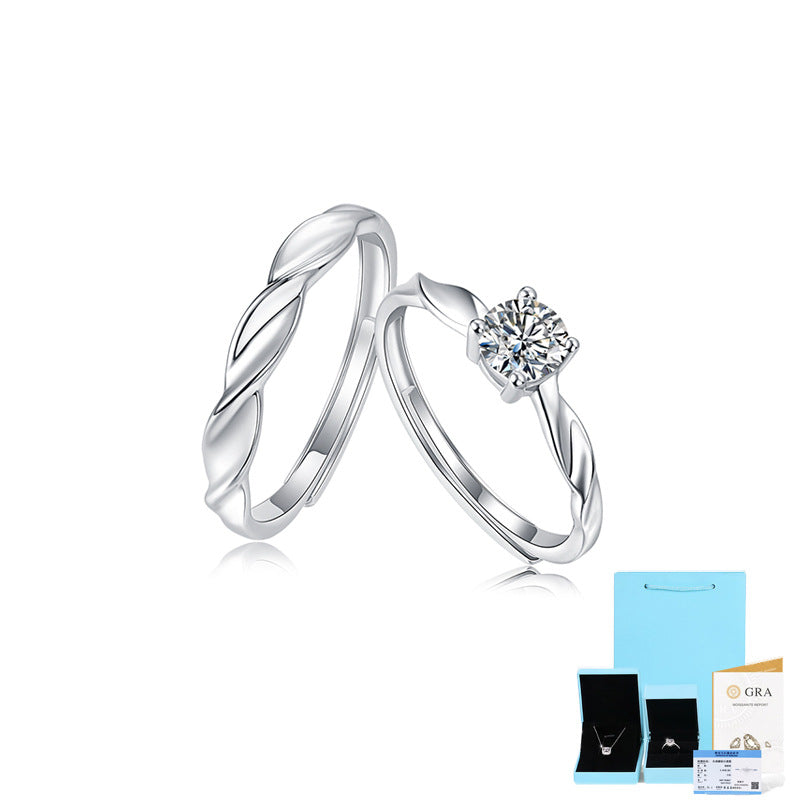 Elegant Sterling Silver Moissanite Adjustable Couple Ring