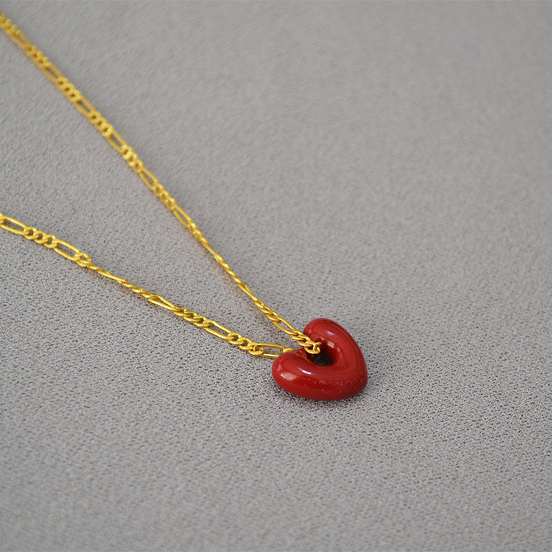 Retro Heart Shape Gold Plated Brass Pendant Necklace