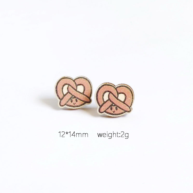 1 Pair Simple Style Food & Letter Wood Print Women's Stud Earrings