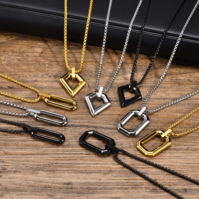 Simple Geometric U-Shape 18K Gold Plated Stainless Steel Men's Pendant Necklace