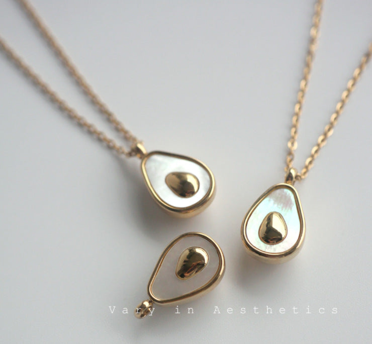 Shell Avocado Fruit Titanium Steel 18K Gold Plated Necklace