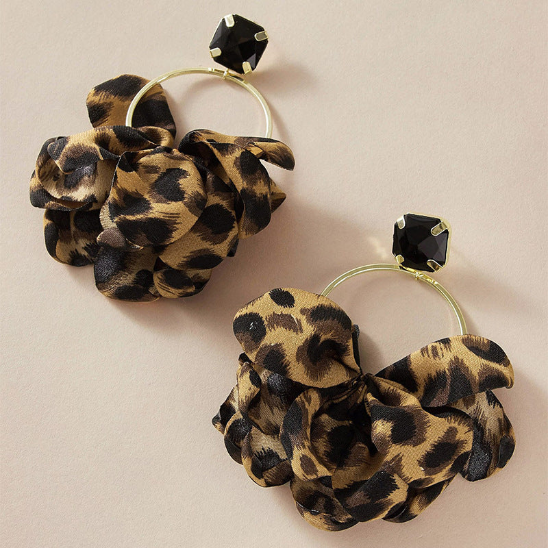 Leopard Print Geometric Gemstone Inlaid Earrings