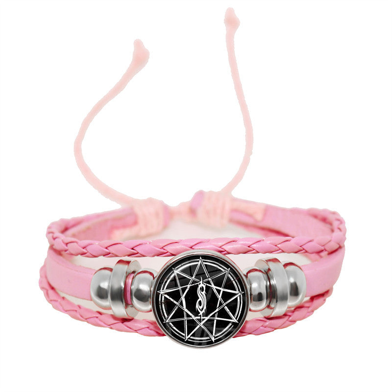 Punk Letter PU Leather Unisex Bracelet with Snap Clasp - Heavy Metal Band Inspired Braided Accessory