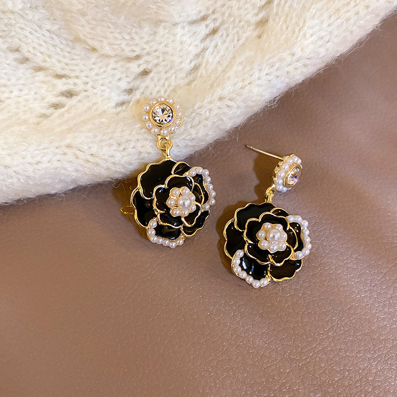 Classic Heart Shape Inlay Alloy Drop Earrings with Pearl and Rhinestone Detailing