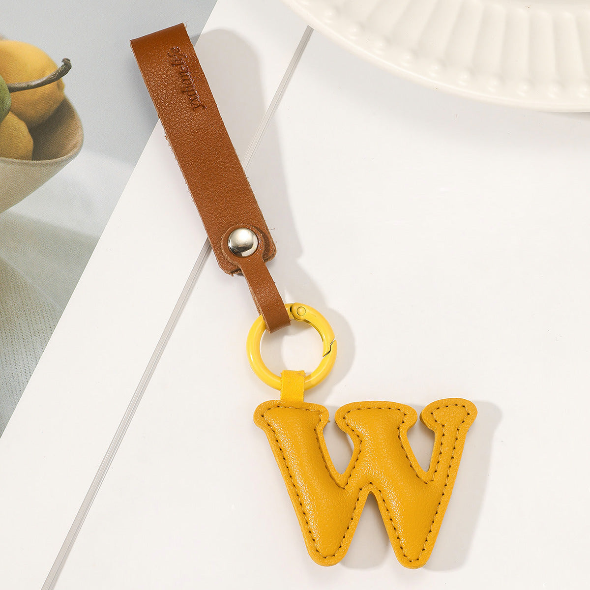 Basic Alphabet PU Leather Keychain Pendant