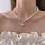 Elegant Heart Shape Imitation Pearl Alloy Necklace with Clasp Chain