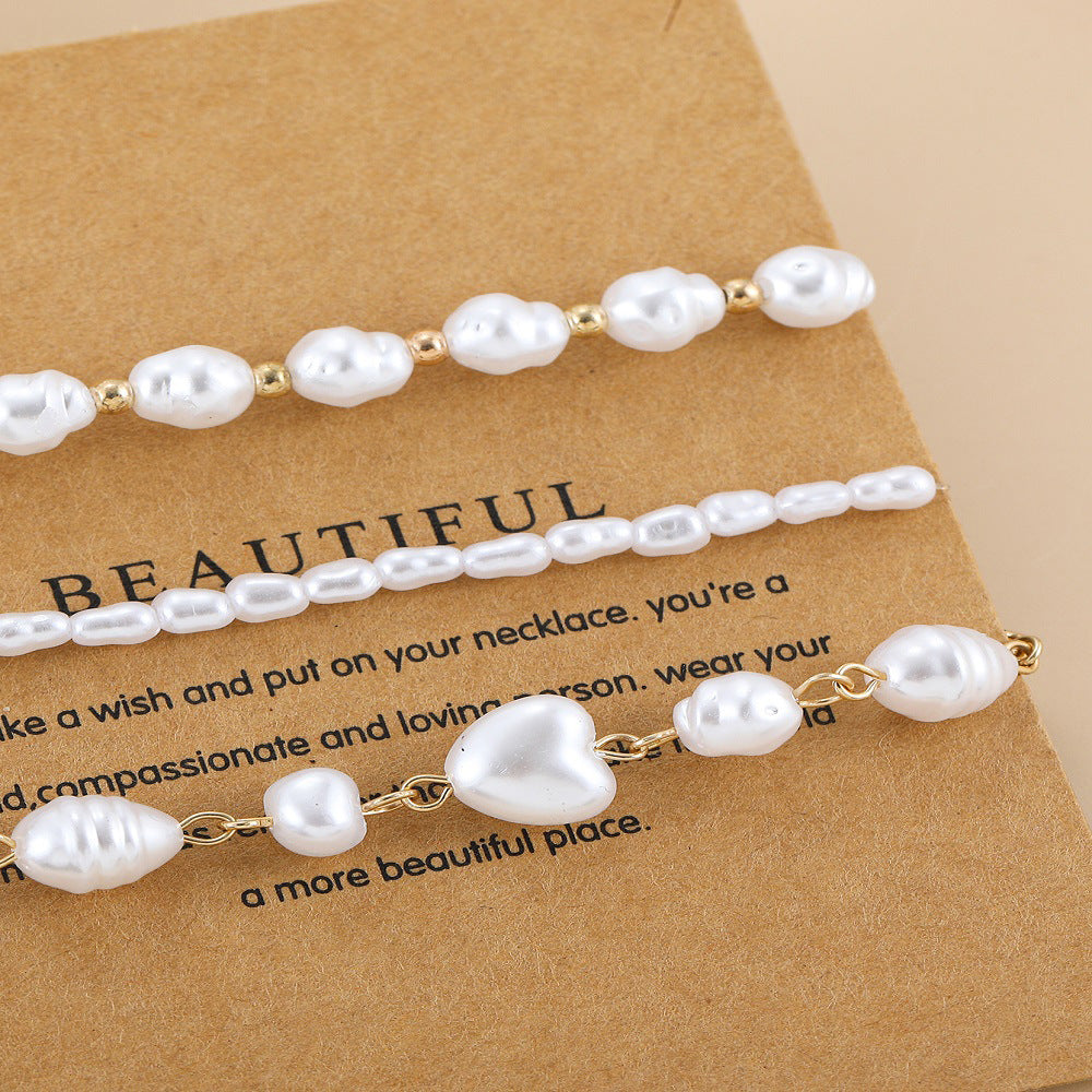 Baroque Style Geometric Pearl Alloy Bracelet Set - Fashionable European and American Design