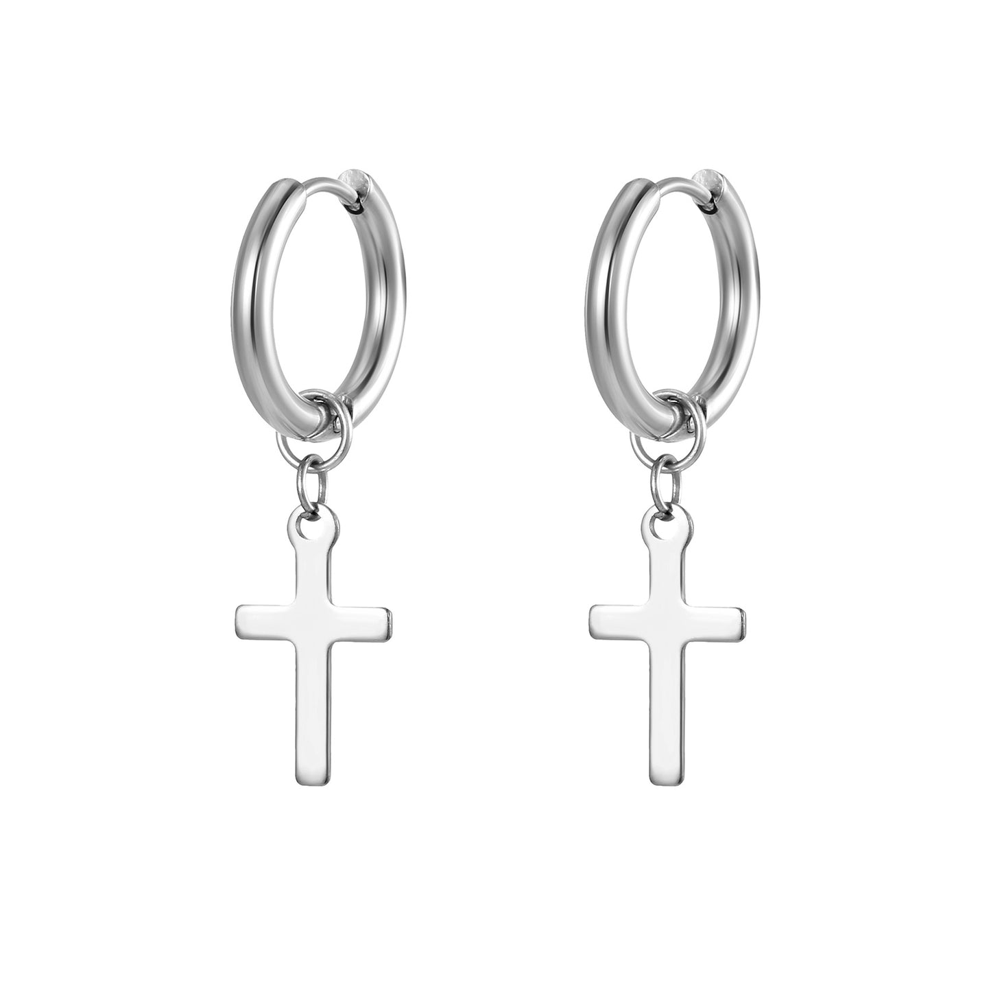 1 Pair Minimalist Cross 18K Gold Plated Stainless Steel Hoop Earrings