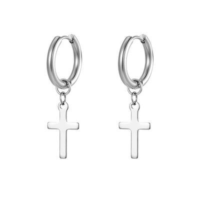 1 Pair Minimalist Cross 18K Gold Plated Stainless Steel Hoop Earrings