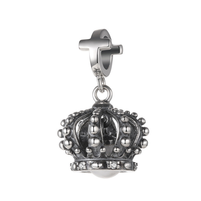 Classical Sterling Silver Crown Pearl Zircon Charm Pendant Jewelry Accessories