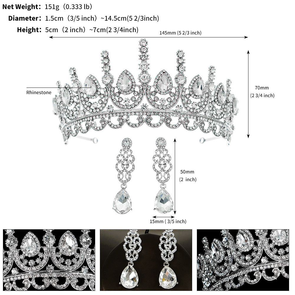 Retro Rhinestone Crown Earrings and Bridal Tiara Set