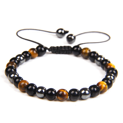 Gradient Color Agate and Tiger Eye Beaded Bracelet with Hematite Accents