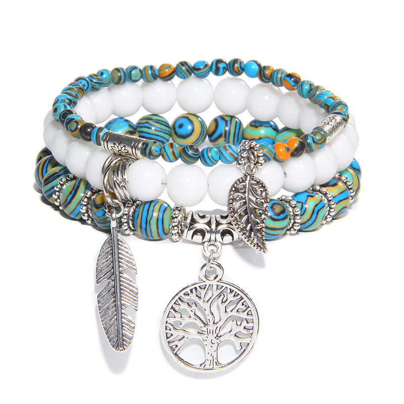 Streetwear Geometric Agate Metal Bracelet Set with Bohemian Turquoise and Tree of Life Pendant