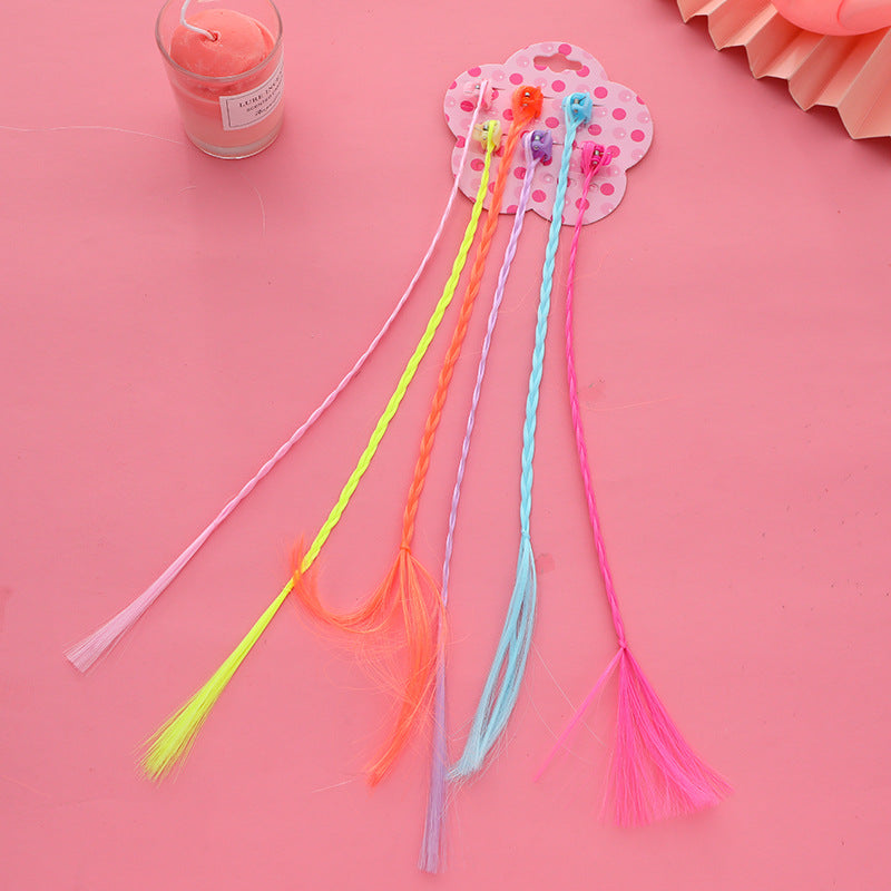 Children's Braided Colorful Hair Clip Wig Headdress for Stage Performance