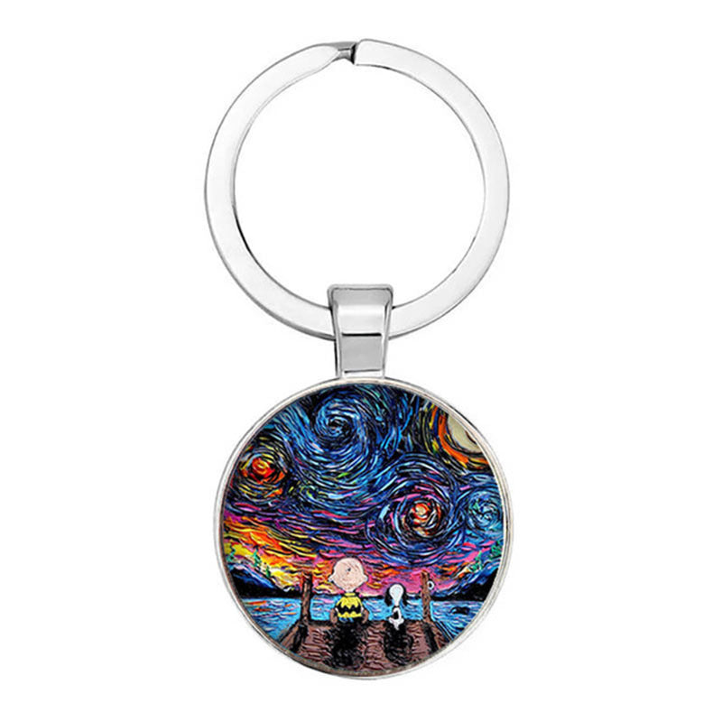 Bohemian Sunflower Starry Sky Glass Pendant Keychain