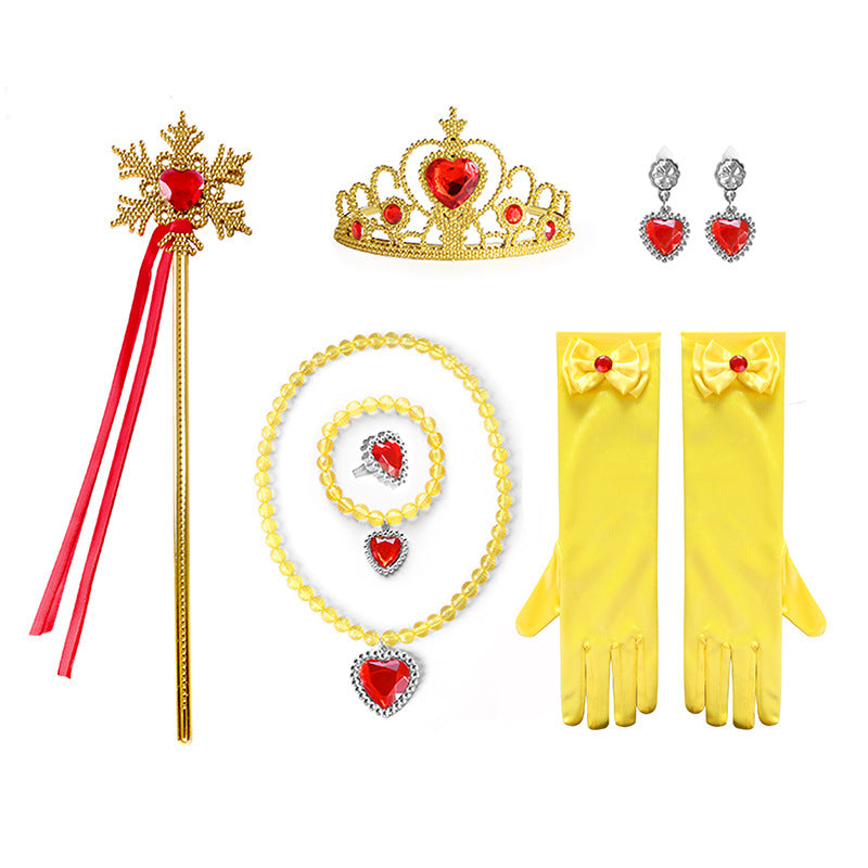 Princess Heart Crown and Necklace Set - Children's Jewelry with Snowflake Magic Wand