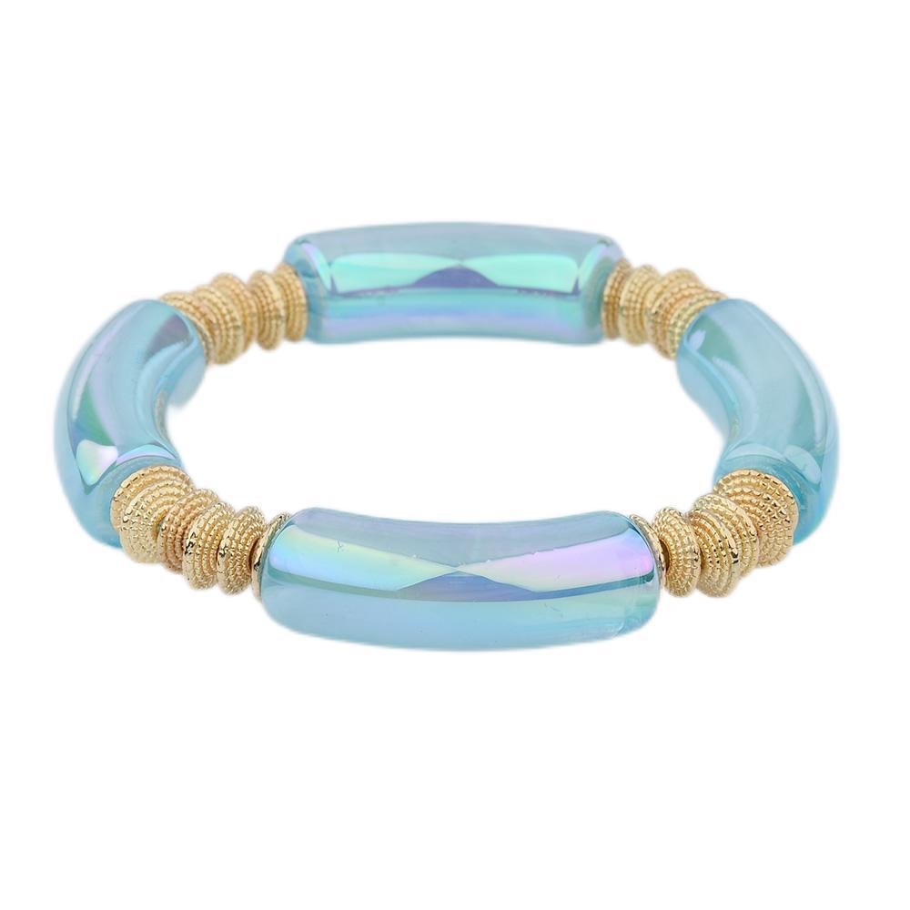 Geometric Metal Bangle with Colorful Beads Bracelet