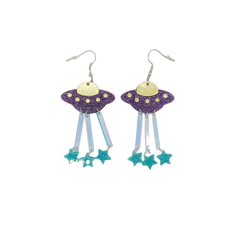 Exaggerated Geometric Acrylic UFO Cat Rainbow Star Moon Drop Earrings