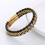 Geometric Stainless Steel Double Chain Braided Leather Men's Bracelet