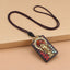 Ethnic Square Alloy Wood Pendant Necklace with Nepalese Thangka Design