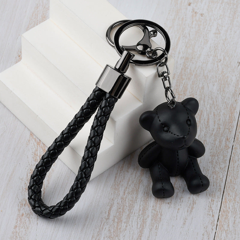 Cute Bear Resin Keychain Pendant - Cartoon Woven Strap Teddy Bear Car Charm