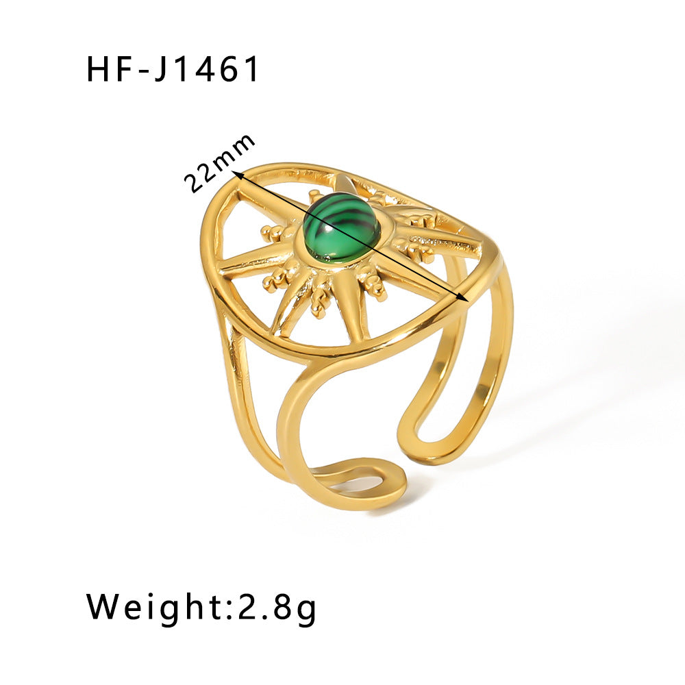 Basic Vintage Style Round Stainless Steel Plating Inlay Natural Stone 18K Gold Plated Open Rings