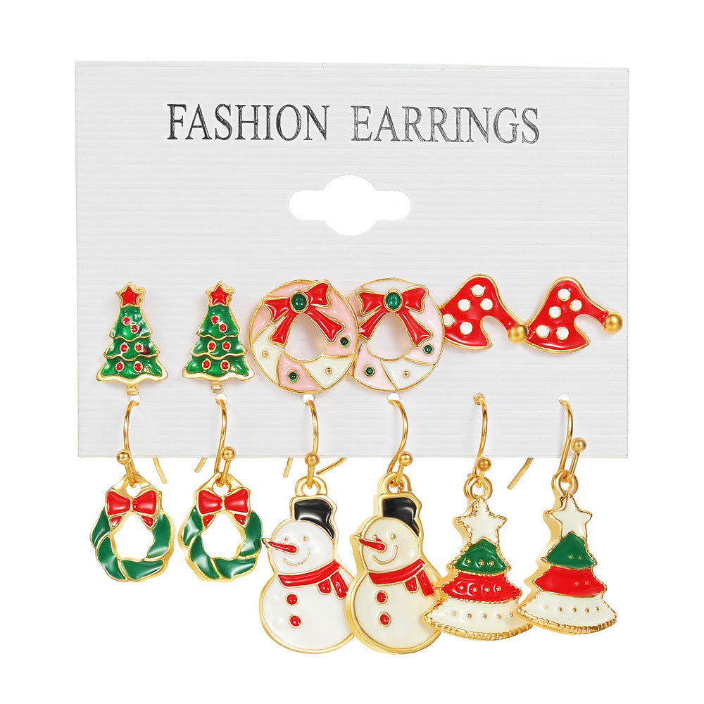 6 Pairs Ethnic Style Christmas Cartoon Character Enamel Alloy Earrings Set