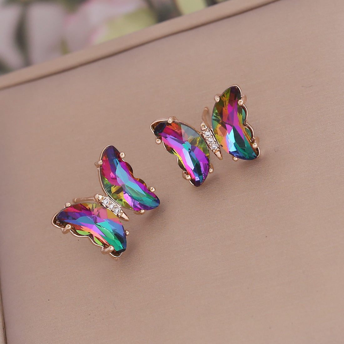 Fashion Iridescent Glass Butterfly Copper Earrings