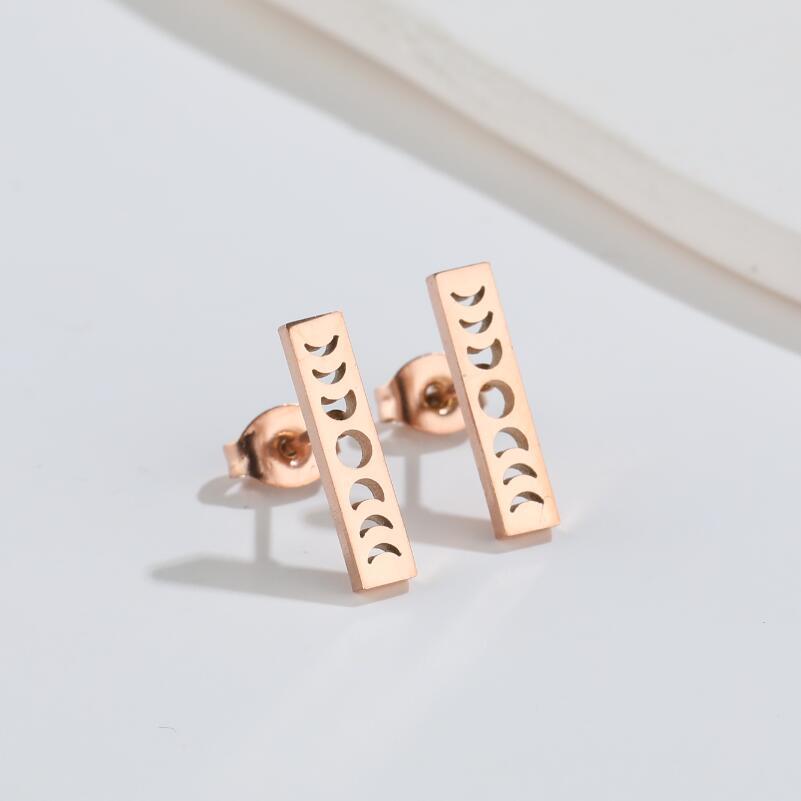 Fashion Geometric Sun Moon Stainless Steel Stud Earrings