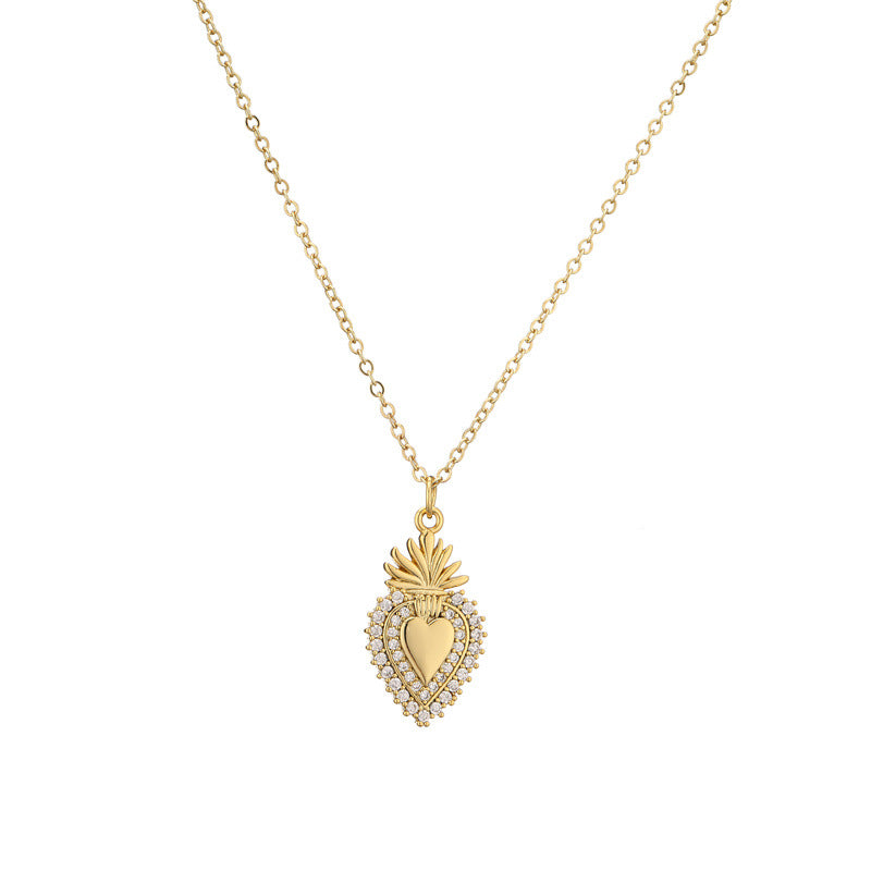 Devil's Eye Heart Shaped Zircon Pendant Necklace in Gold Plated Copper