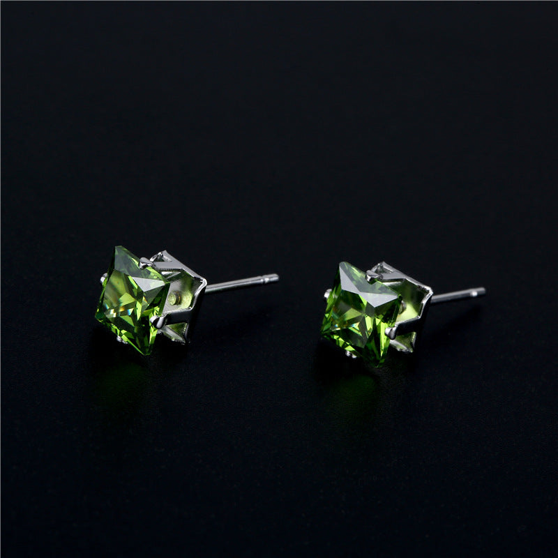 Simple Style Square Stainless Steel Rhinestone Ear Studs 1 Pair