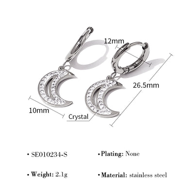 1 Pair Simple Style Classic Style Moon Plating Inlay 304 Stainless Steel Zircon 18K Gold Plated Drop Earrings