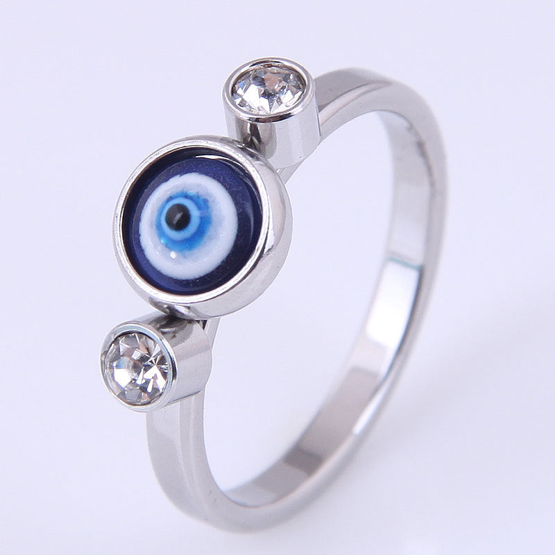 Fashion Stainless Steel Demon Eye Ring with Crystal Inlay