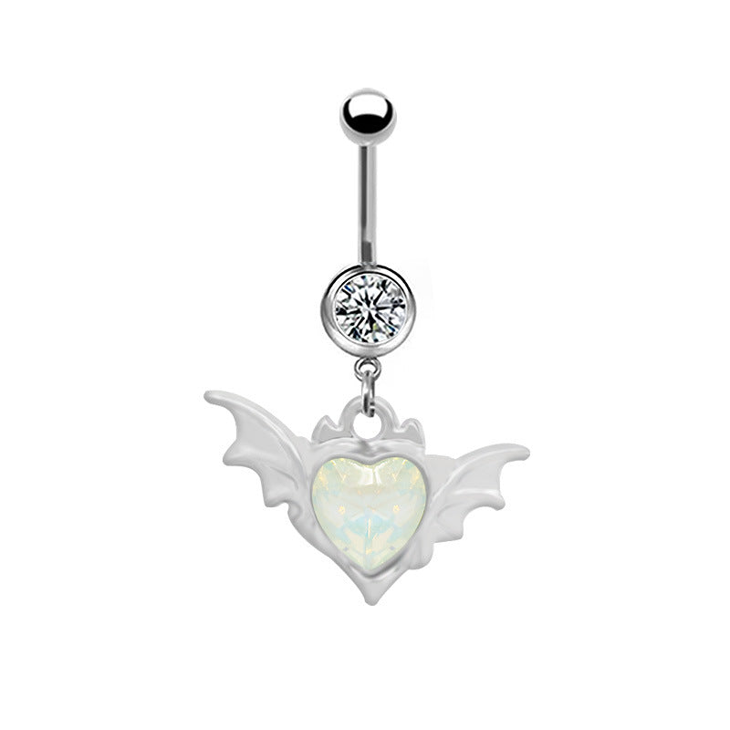 1 Piece Belly Rings Cute Pastoral Simple Style Star Heart Shape Wings Stainless Steel Alloy Plating Inlay Acrylic Rhinestones Glass White Gold Plated