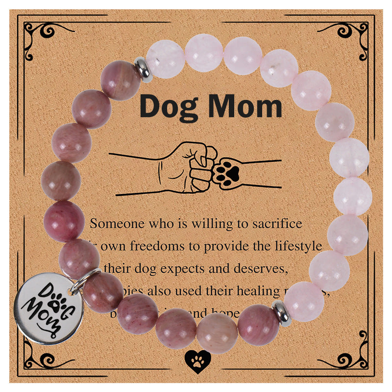 Modern Animal Paw Print Natural Stone Dog Mom Bracelet