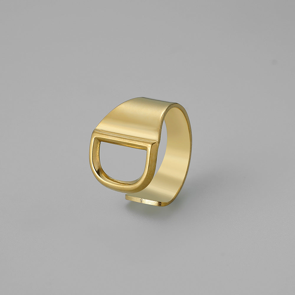 Fashion Alphabet Titanium Steel Gold Plated Open Ring