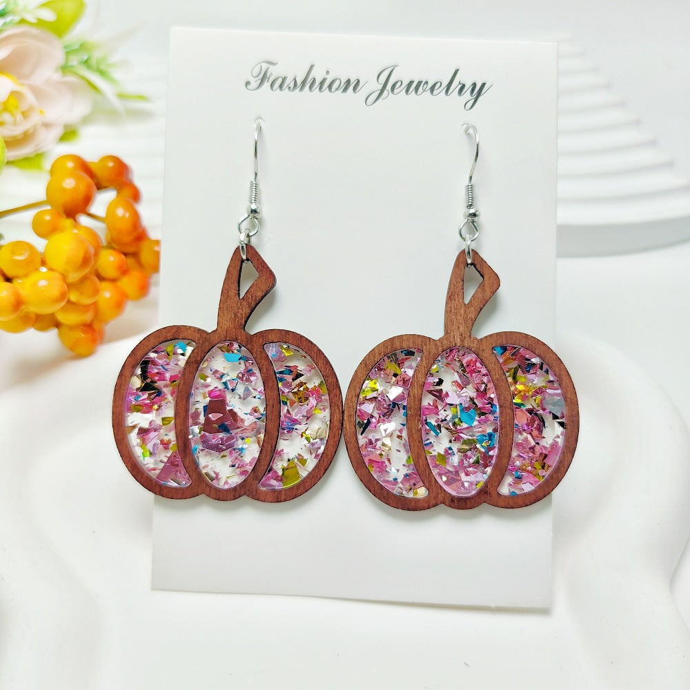 1 Pair Halloween Pumpkin Acrylic Geometric Drop Earrings for Women