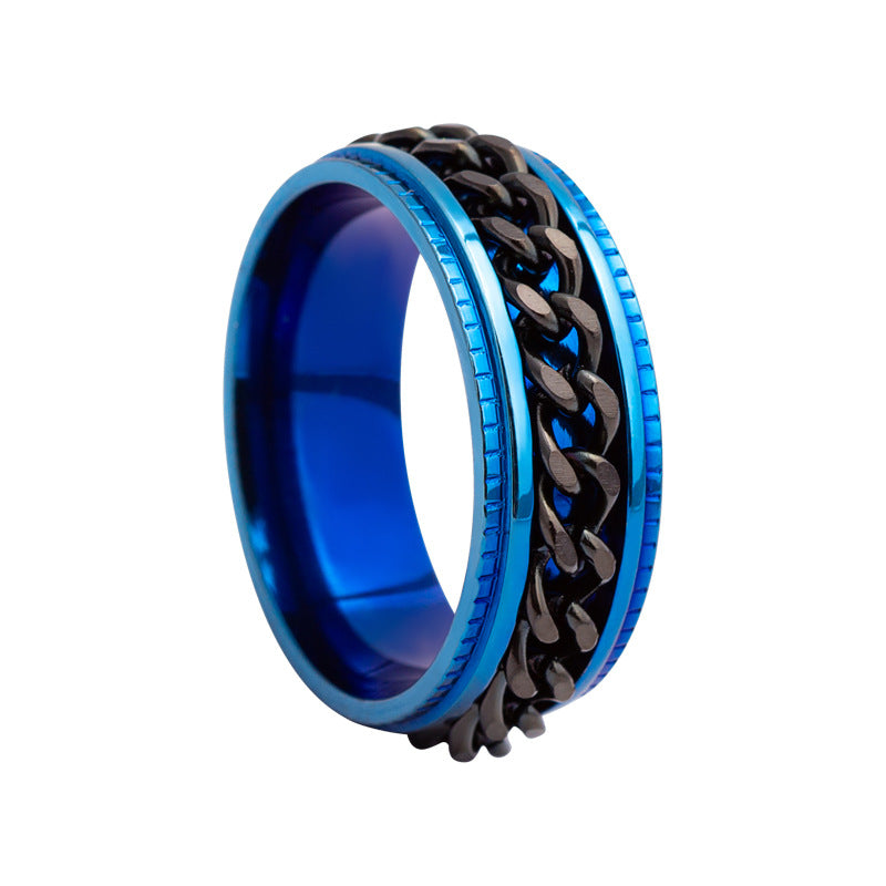 Fashion Chain Rotating Stainless Steel Stress Relief Ring for Men - Multiple Colors Available