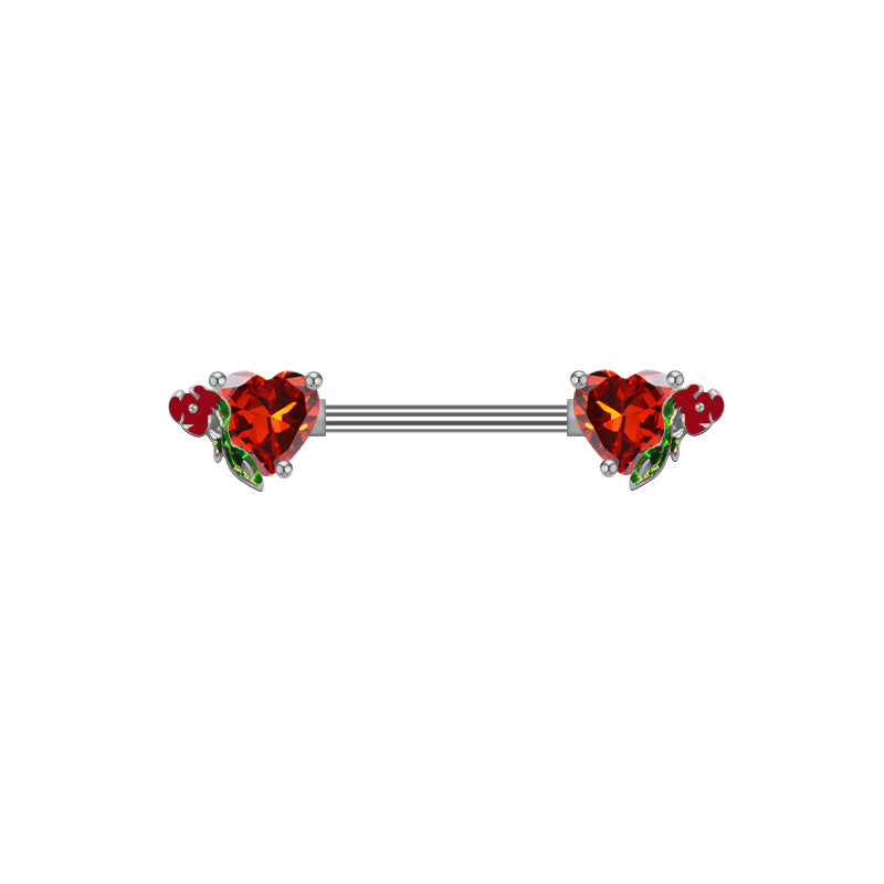 Heart Shape Rhinestone Nipple Rings - 316 Stainless Steel, Gold Plated