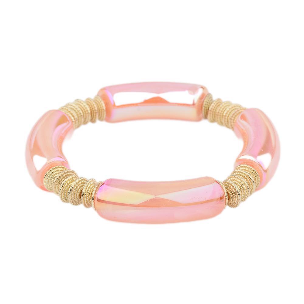 Geometric Metal Bangle with Colorful Beads Bracelet