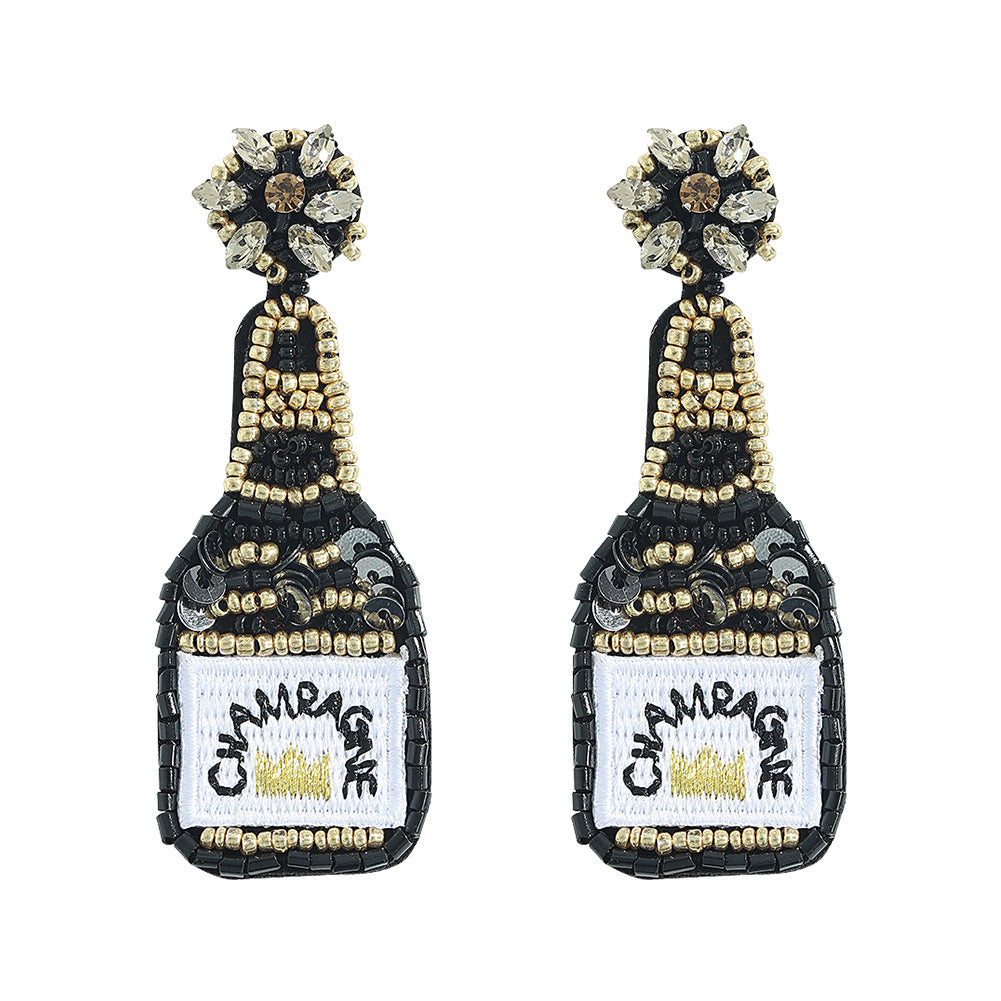 Bohemian Creative Rice Beads Wine Bottle Glass New Year Party Earrings