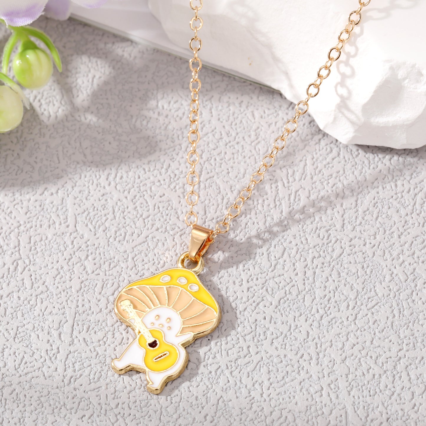 Cute Cartoon Mushroom Enamel Pendant Necklace